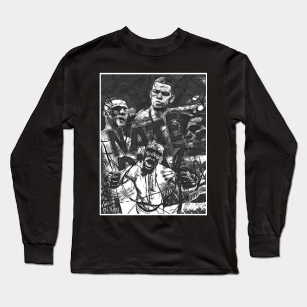 Nate Diaz Black and White Long Sleeve T-Shirt by SavageRootsMMA